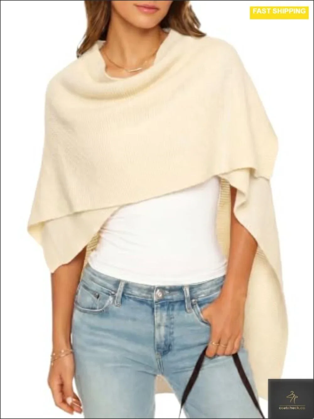 Soft Stretchy Knit Open Front Poncho Shawl Wrap Evening Dress Cape